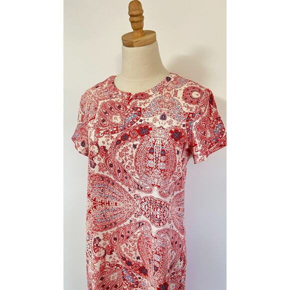 Adrienne Vittadini Red Paisley Crew Neck Short Sleeve Western Pattern Dress US 6 - Picture 2 of 7